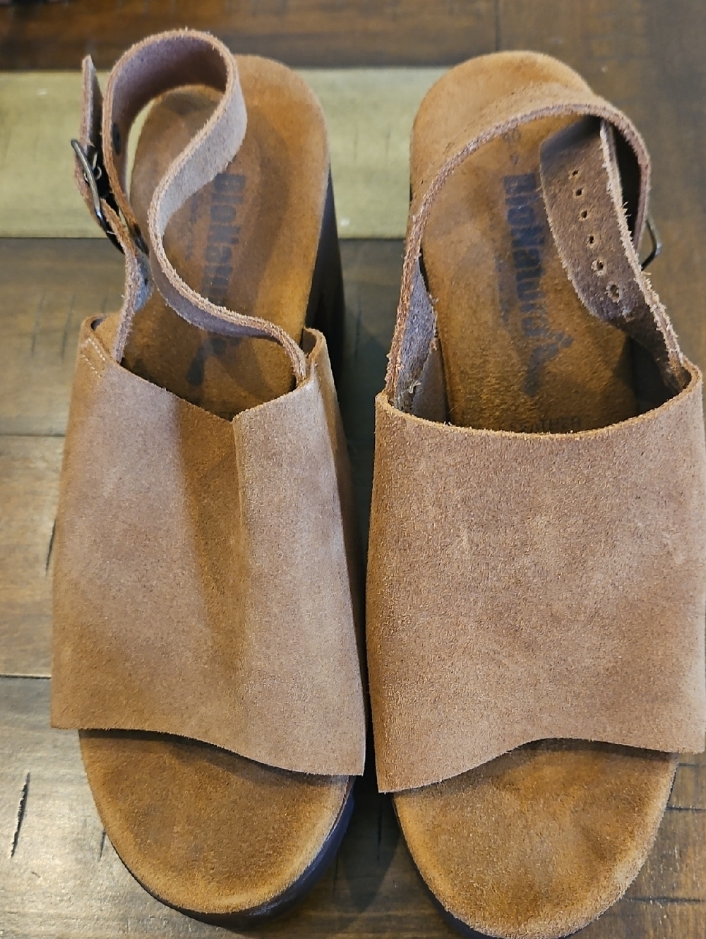 EUC BioNatura Brown Suede Open-Toe Slide Sandals